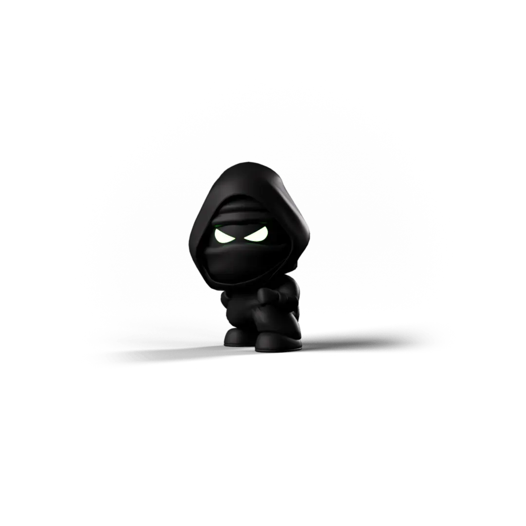 Betninja-Maskottchen: schwarze Ninja-Figur